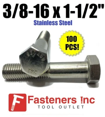 STAR (Qty 100) 3/8-16 x 1-1/2" Stainless Steel Hex Cap Screw / Bolt 18-8 / 304