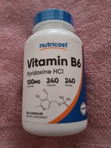 Nutricost Vitamin B6 (Pyridoxine HCl) 100mg, 240 Capsules, Supplement Exp 11/26 - Picture 1 of 3