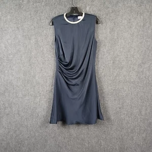 Ieena Mac Duggal Cocktail Dress Size 6 Navy Side Pleated Charmeuse Rhinestone - Picture 1 of 16