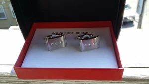 MSRP $40 Geoffrey Beene Mens Brushed Rhodium Plated Cufflinks w/3 Clear Crystals - Picture 1 of 7
