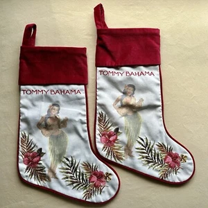 Tommy Bahama Christmas Stocking Hawaiian Style Hula Girl Hibiscus Flowers x2 - Picture 1 of 16