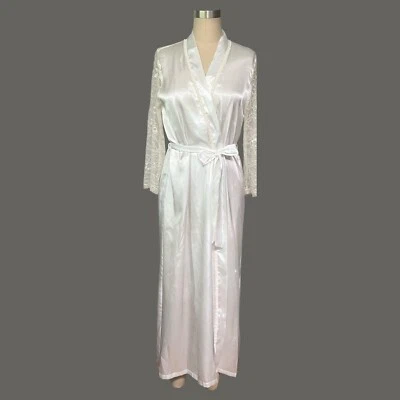 Linea Donatella Robe Women Small  Medium Long White Satin Lace Arms & Back - Image 1 of 4