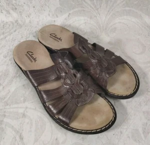 Clarks Bendables Slides Brown Sandals Leather Women Size 9M 37418 - Picture 1 of 7