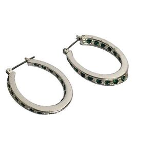 AVON May Birthstone Faux Emerald Green Pierced Earrings 2008 Silver Tone