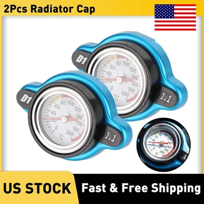 Car Thermostatic Gauge Radiator Cap Cover Small Head With Water Temp Meter Blue - Image 1 of 4