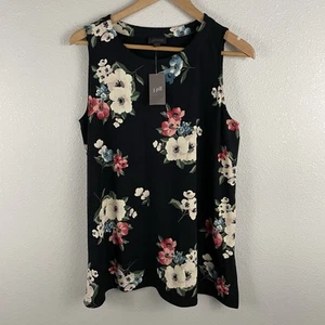 I Jill Wearever Collection ärmellose Bluse Damen L Petite schwarz Blumenmuster - Bild 1 von 5