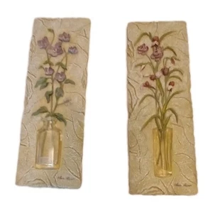 CHEN BLUM 3D Flowers in Vase Wall Art Tiles Resin Wall Hanging Purple And Maroon - Picture 1 of 8