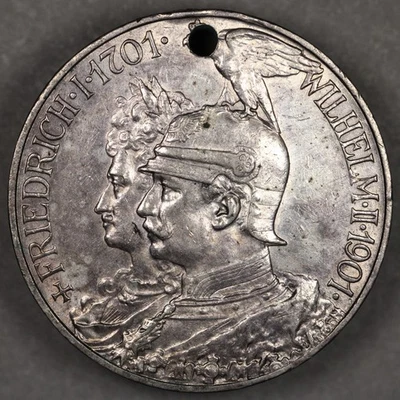 1901 A Prussia Germany Silver 5 Mark -Holed- - Image 1 of 2