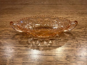 Ciotola porta caramelle ovale 2 manici diamante vetro depressione rosa imperiale - Foto 1 di 10