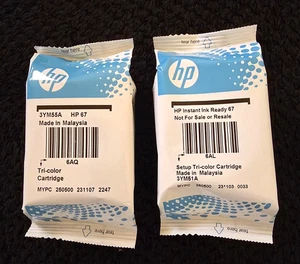 2 HP 67 Tri-Color Tintenpatronen Neu Versiegelte Umschläge 3YM51A & 3YM55A Original - Bild 1 von 2