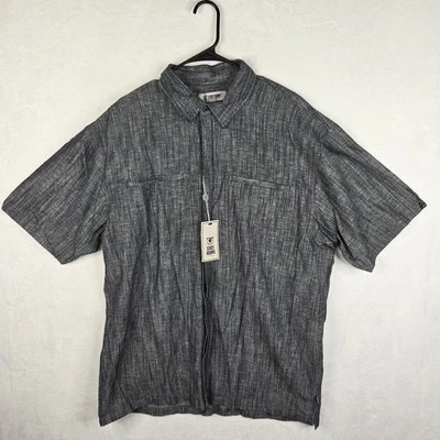 Camisa Stacy Adams Para Hombres Manga Corta Negra Lino Cuello Abotonado Talla 2XL NUEVA Foto 1 de 4