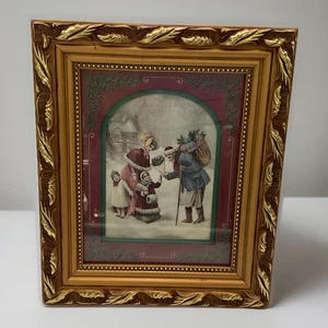 Vintage Mercks alte Welt Weihnachten gerahmter Schattendruck viktorianischer Stil Urlaub  - Bild 1 von 10