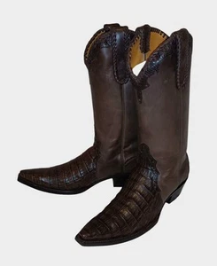 Old Gringo Hand Made Caiman Belly Tail Cowboy Boots Chocolate Brown Sz 8.5 New! - Picture 1 of 11