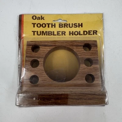 Vintage OAK Wood Toothbrush and Tumbler Holder New Old Stock K-Mart NIP - Image 1 of 4