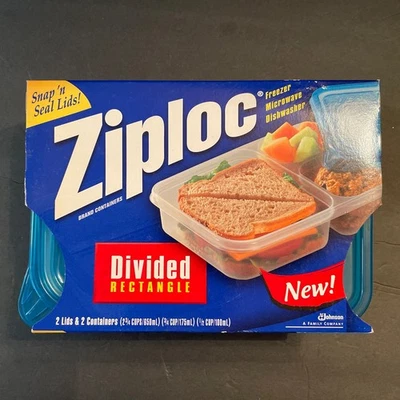 Paquete de 2 recipientes de comida Ziploc DIVIDIDOS tapas Snap 'n Seal 2001 NUEVO EE. UU. Azul Nuevo de Lote Antiguo Foto 1 de 4