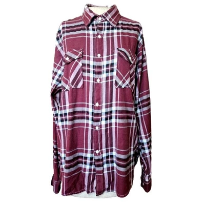 Camisa Burgendy y Blanca a Cuadros Abotonada Talla Grande Foto 1 de 4