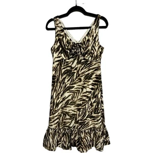 Talbot's Animal Print Zebra Safari braun weiß Baumwolle Midikleid Größe 8 - Bild 1 von 11