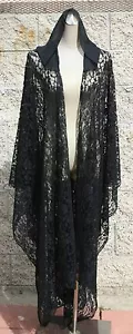 Poncho / cárdigan de tamaño grande, hermoso encaje negro con sudadera con capucha, tamaño libre, hasta 4X - Imagen 1 de 5
