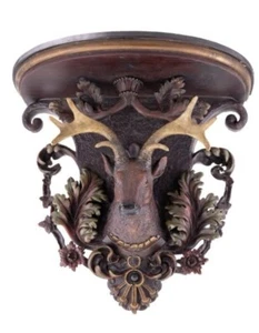 LARGE BLACK FOREST STYLE STAG WALL SHELF (COMPOSITE) - Picture 1 of 4