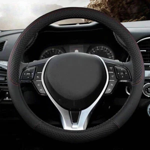 15" 38cm Black Auto Car Steering Wheel Cover Universal Leather Anti-slip Luxury - Picture 1 of 14
