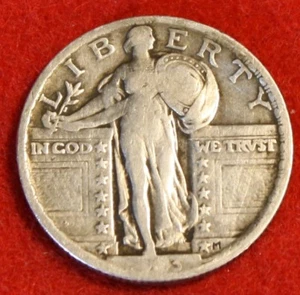 1923-P Quartiere Liberty in piedi moneta argento 90% circolata SL271 - Foto 1 di 2