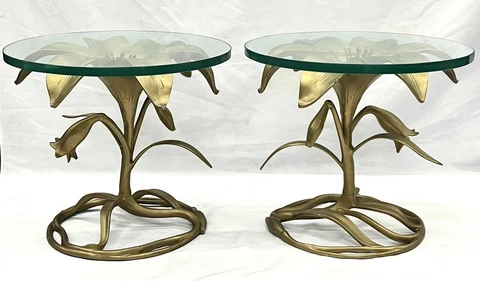 PAIR: Arthur Court Gilded Lily Tables - Excellent Original Condition - Gilded Cover