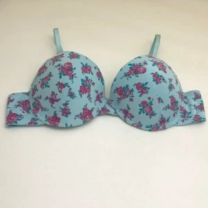 Pretty Aqua Floral Print Foam Filled Underwire Bra. Size 40B - Picture 1 of 3