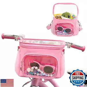 Girls Bike Basket Front, Pink Bicycle Handlebars Basket Fit Most Kids Tricycl - Picture 1 of 5