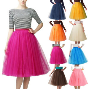 Womens High Quality Pleated Gauze Knee Length Skirt Lady Tutu Dancing Skirt