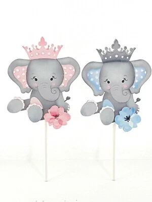 Handmade Elephant Cake Topper in Pink, Blue or Purple by the Last Word Bish - Image 1 of 4
