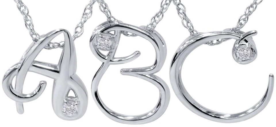 Colgante inicial diamante oro blanco 10K Foto 1 de 4