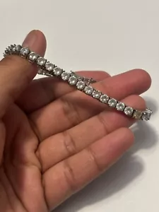 CZ Stone Tennis Bracelet Plated in 14K White Gold- 5mm-8” - Picture 1 of 4