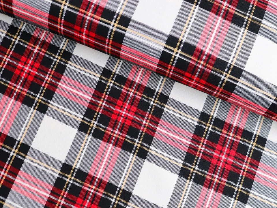 SCHOTTENKARO Karo Stoff Tartan Meterware Rot Weiß Beige Schwarz Weiß EUR 13,98/m - Bild 1 von 2