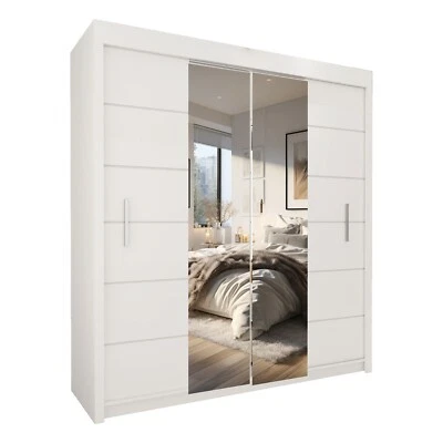 Modern  Double Mirror Sliding Doors Wardrobes ,Multiple shelves- With LED Light - Image 1 of 4