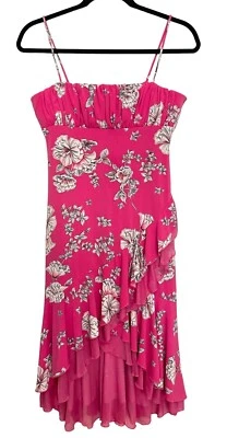 Vintage Y2K City Triangles Dress Pink Floral  Asymmetric Ruffle Fairy Midi Large - Image 1 of 4