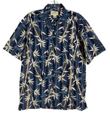 Camisa Hawaiana Eddie Bauer Para Hombres L Bambú Patrón Floral Azul Algodón Aloha Playa Foto 1 de 4