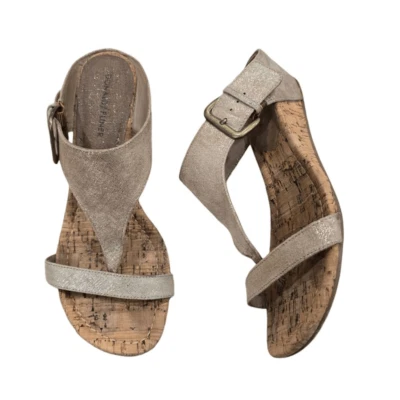 Donald Pliner Donni Sandálias Slide Femininas 8M Ouro Metálico Cunha T-Strap Formal - Imagem 1 de 4