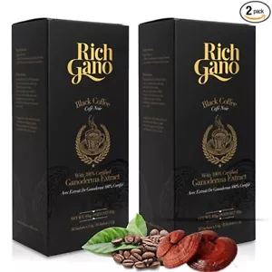 2 Boxes RICH GANO Gold Black Coffee Premium Gourmet Ganoderma Mushroom - Picture 1 of 6