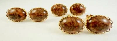 Crazy Lace Mixed Brown Lucite 18x13 MM With Gold Scalloped Edges PRETTY!! - Image 1 of 4