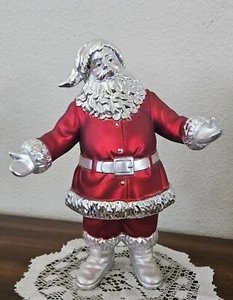 VTG Santa Claus Tabletop Decor. Shiny Red & Silver w/Open Arms. 9.75" Tall. - Picture 1 of 8