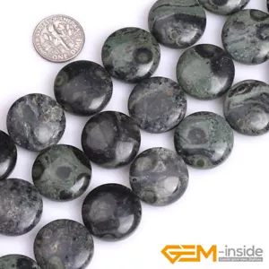 Dark Green Natural Rhyolite Kambaba Jasper Coin Flat Loose Beads Jewelry 15" - Picture 1 of 11