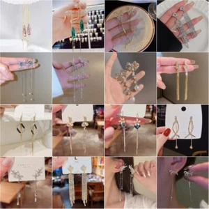 Fashion Long Tassel Zircon Crystal Earrings Stud Drop Dangle Women Jewelry Gifts