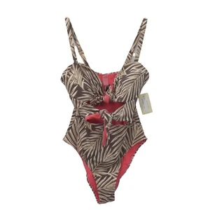 Traje de baño de una pieza Crescent Drive XS hojas de palma marrón tostado recortado playa vaca - Imagen 1 de 9