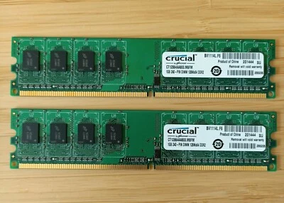 2gb ram (2 x 1gb modules) CRUCIAL CT12864AA800.M8FM 1GB 240 PIN DIMM  - Image 1 of 3