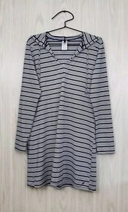 NAUTICA XL Long Sleeve V-Neck Blue & White Striped Beach Dress Cover Up w/ Hood - Picture 1 of 9