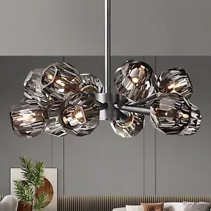 24" Luxury Sputnik Crystal Chandelier 12-Lights Smoky Gray Pendant Lamp Lighting - Picture 1 of 10
