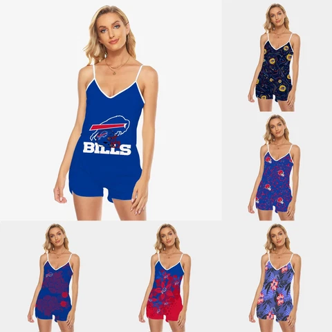 Buffalo Bills Womens Beach Jumpsuit V-Neck Tank Tops Rompers One Piece Swimsuit Cover