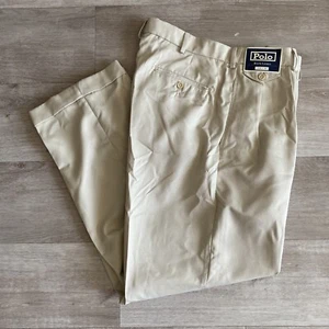 Vintage Polo Golf Ralph Lauren Mens Polyester Tan Pants 34x30 Pleated Cuffed - Picture 1 of 12