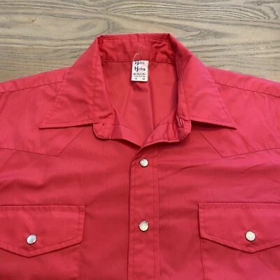 VTG Malco Modes San Fran Deep Pink Western Pearl Snap Shirt Mens 16 33 USA Made - Image 1 of 4