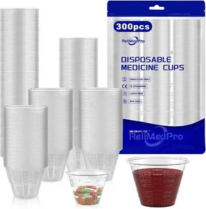 Disposable Medicine Cups Graduated, Bulk Pack of 300, 1 Oz (30Ml) Small Plastic  - Picture 1 of 7